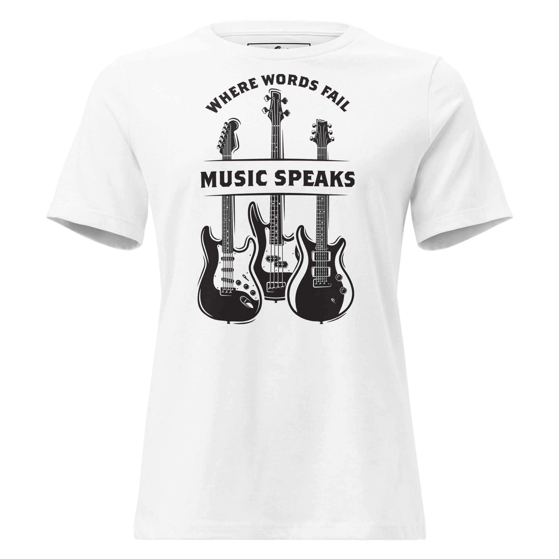 Where Words Fail, Music Speaks – Guitar Edition White Motivational Women’s T-Shirt