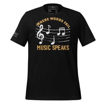 Where Words Fail Music Speaks – Music Notes Black Motivational Men's T-Shirt