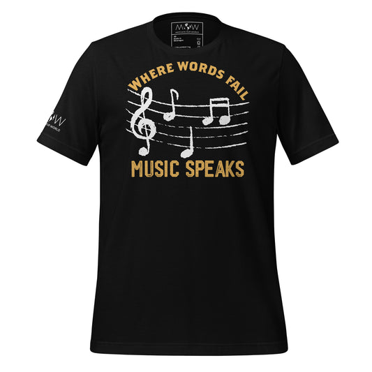 Where Words Fail Music Speaks – Music Notes Black Motivational Men's T-Shirt