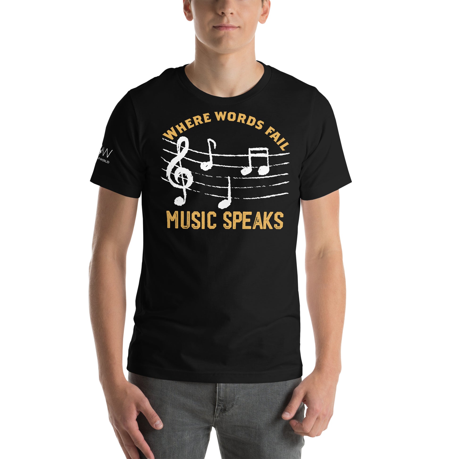 Where Words Fail Music Speaks – Music Notes Black Motivational Men's T-Shirt
