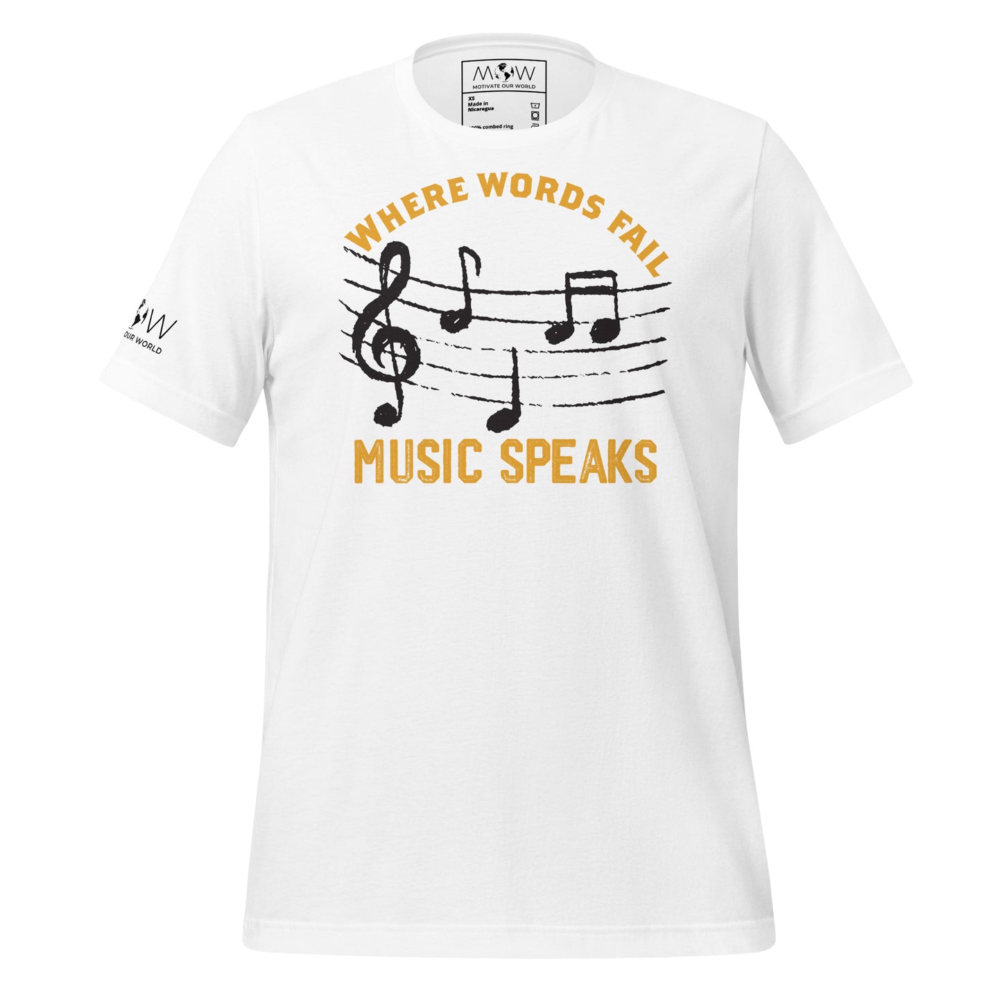 Where Words Fail Music Speaks – Music Notes White Motivational Men's T-Shirt