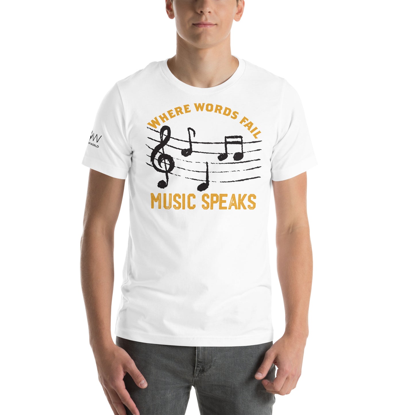 Where Words Fail Music Speaks – Music Notes White Motivational Men's T-Shirt