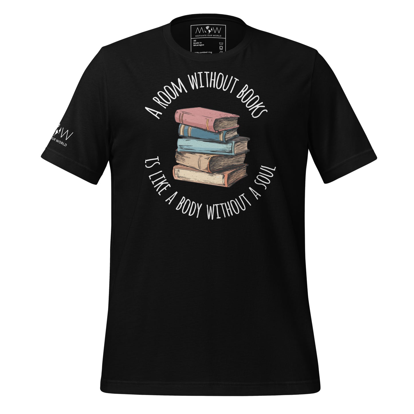 Whimsical Book Stack - A Room Without Books Has No Soul Black Motivational Men's T-Shirt
