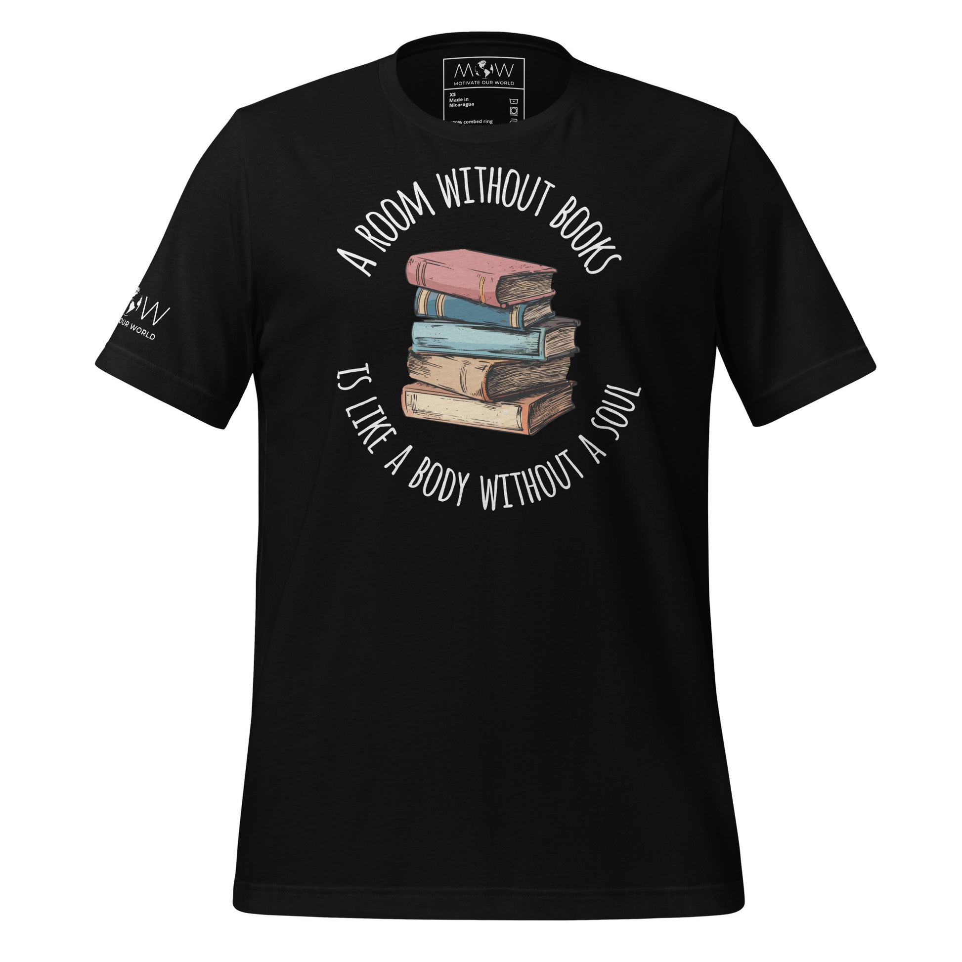 Whimsical Book Stack - A Room Without Books Has No Soul Black Motivational Men's T-Shirt