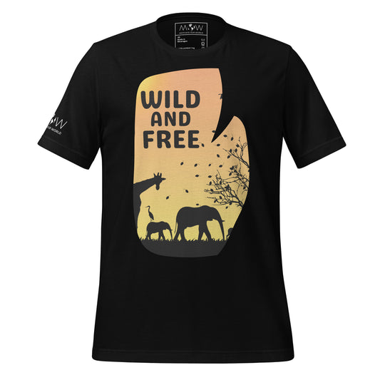 Wild and Free - African Wildlife Black Motivational Men's T-Shirt
