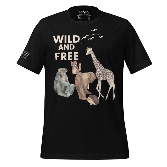 Wild and Free - Watercolor Wildlife Black Motivational Men's T-Shirt