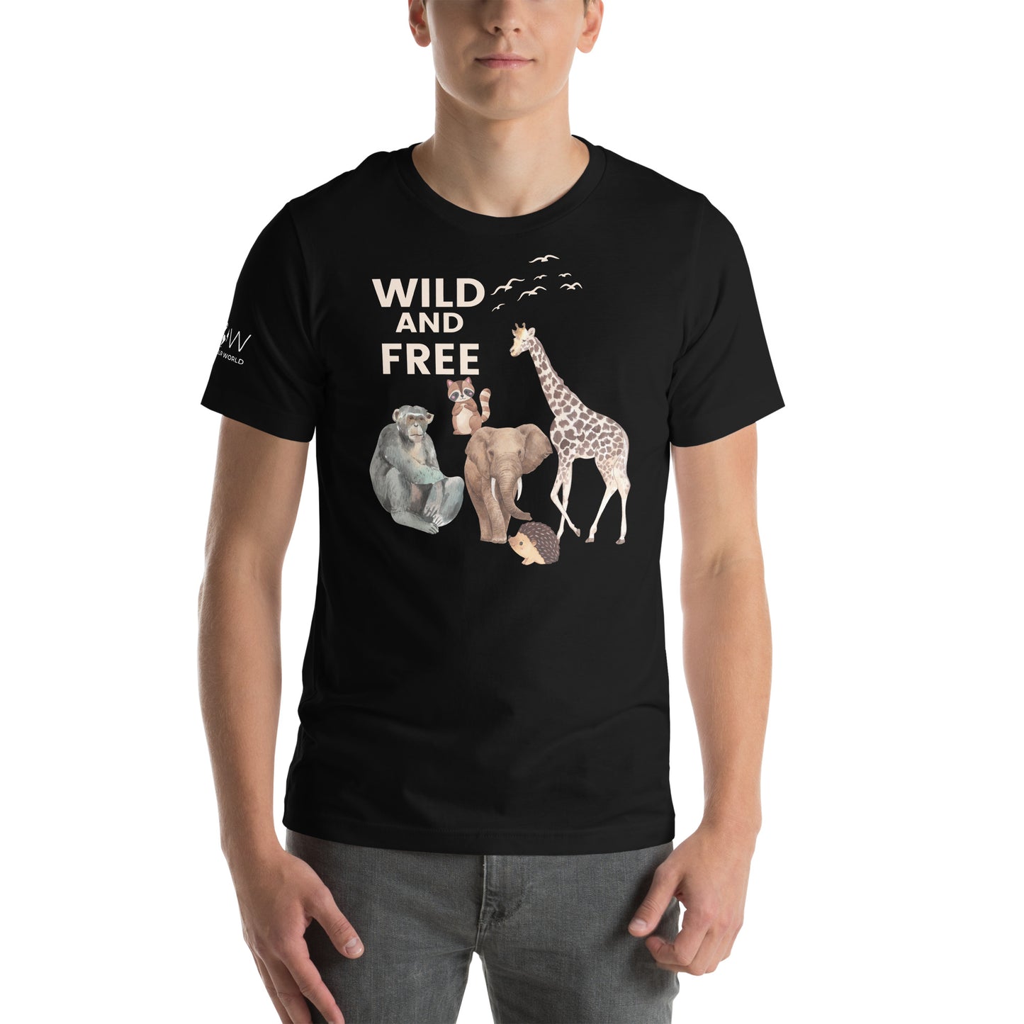 Wild and Free - Watercolor Wildlife Black Motivational Men's T-Shirt