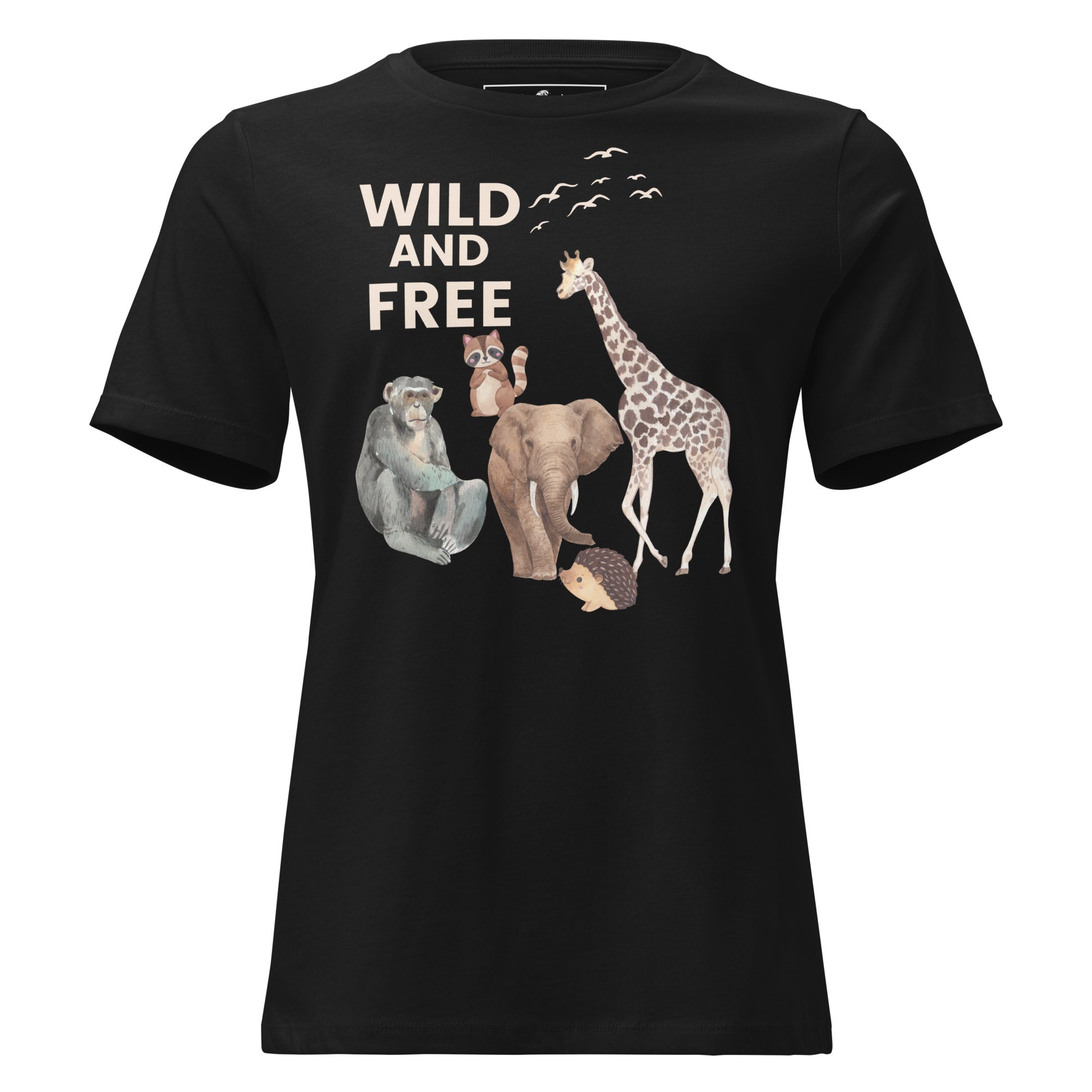Wild and Free - Watercolor Wildlife Black Motivational Women’s T-Shirt