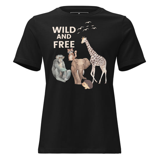 Wild and Free - Watercolor Wildlife Black Motivational Women’s T-Shirt