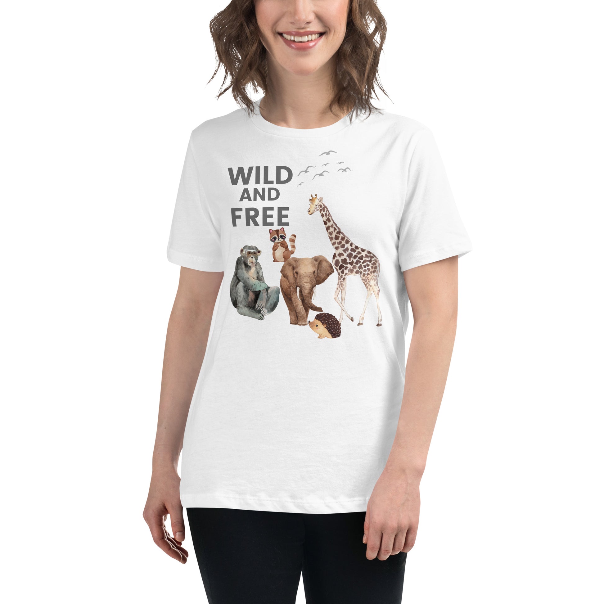 Wild and Free - Watercolor Wildlife White Motivational Women’s T-Shirt Lifestyle