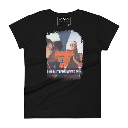 "Winners Never Quit and Quitters Never Win" Basketball Women’s Motivational Black T-Shirt