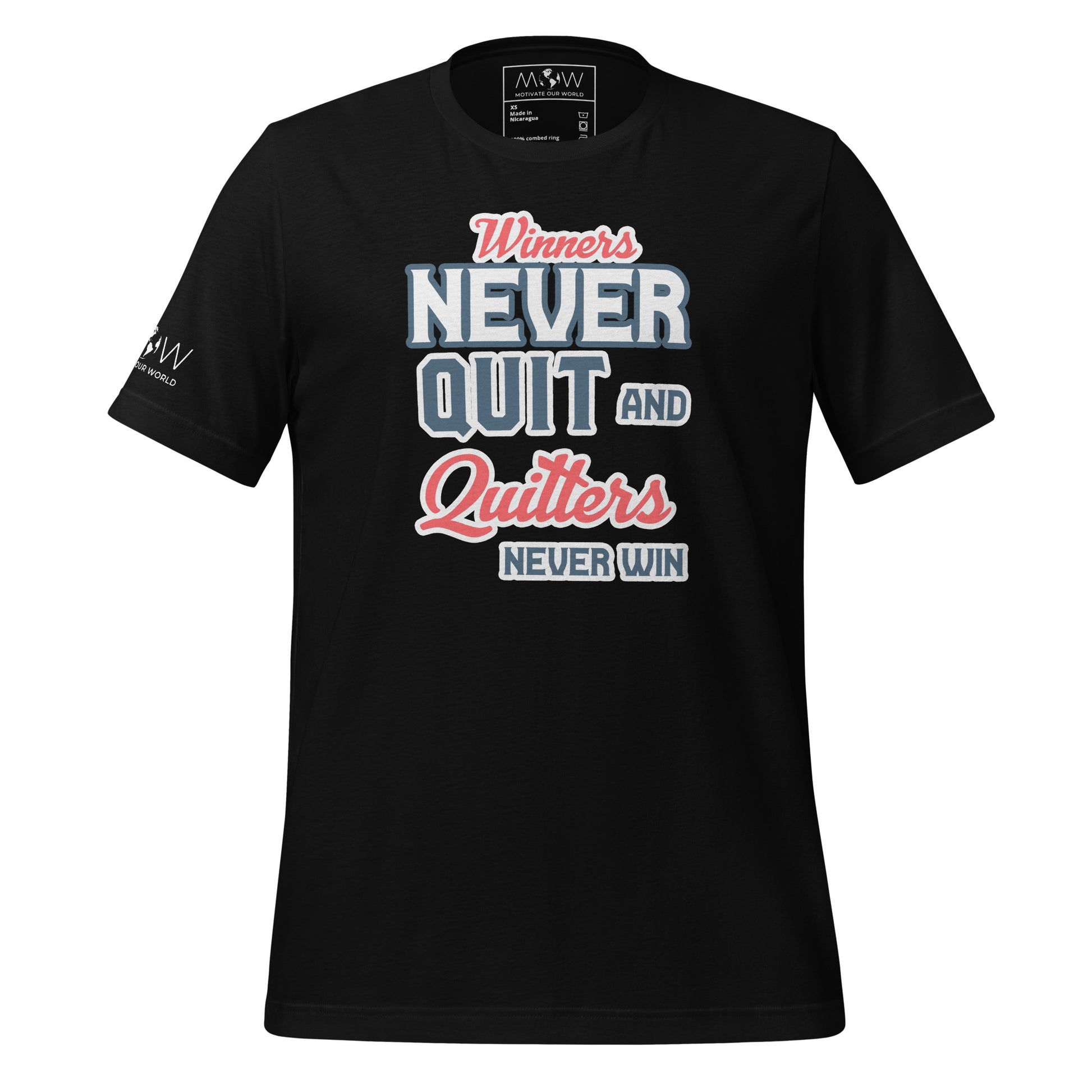 "Winners Never Quit and Quitters Never Win" Men's Motivational Black T-Shirt
