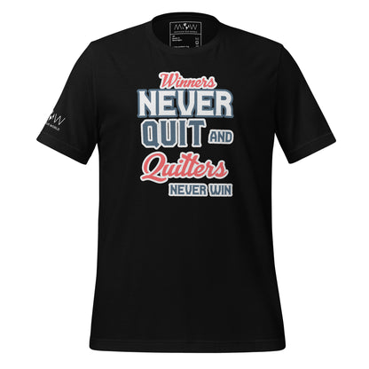 "Winners Never Quit and Quitters Never Win" Men's Motivational Black T-Shirt