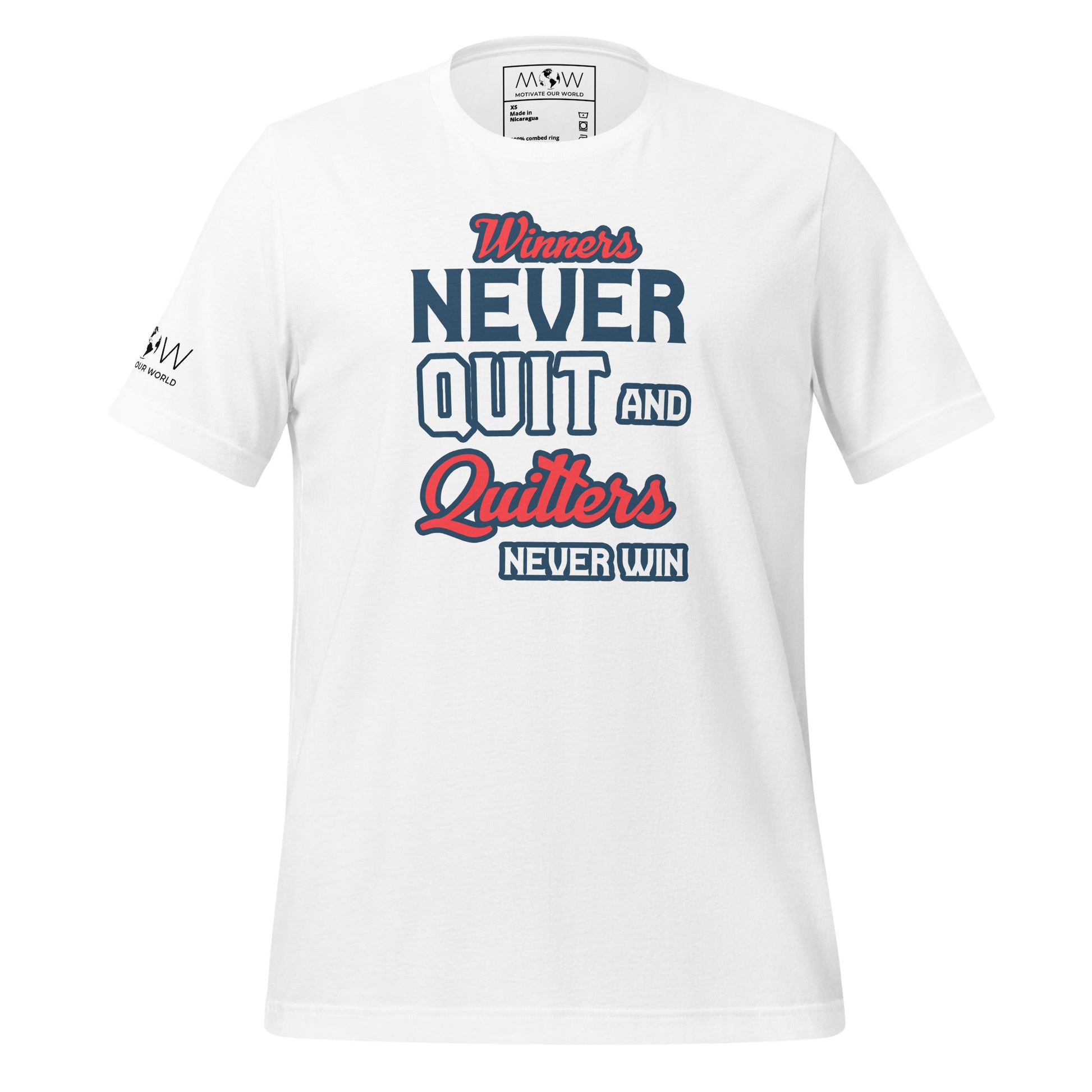 "Winners Never Quit and Quitters Never Win" Men's Motivational White T-Shirt
