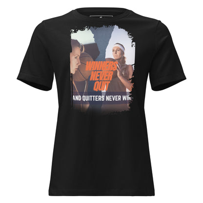 "Winners Never Quit and Quitters Never Win" Sports Black Motivational Women’s T-Shirt