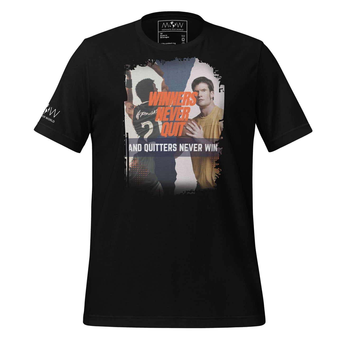 "Winners Never Quit and Quitters Never Win" Sports Men's Motivational Black T-Shirt