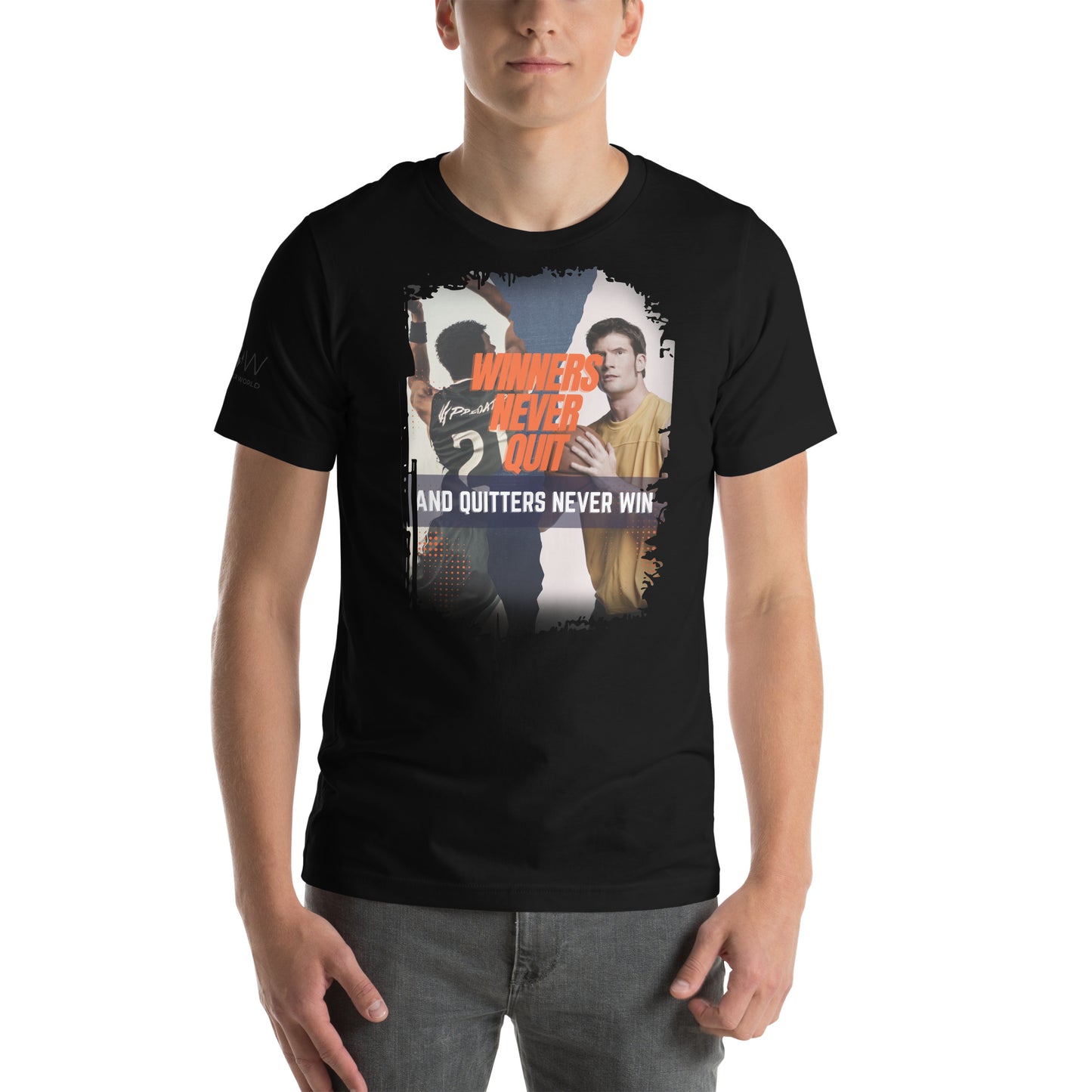 "Winners Never Quit and Quitters Never Win" Sports Men's Motivational Black T-Shirt