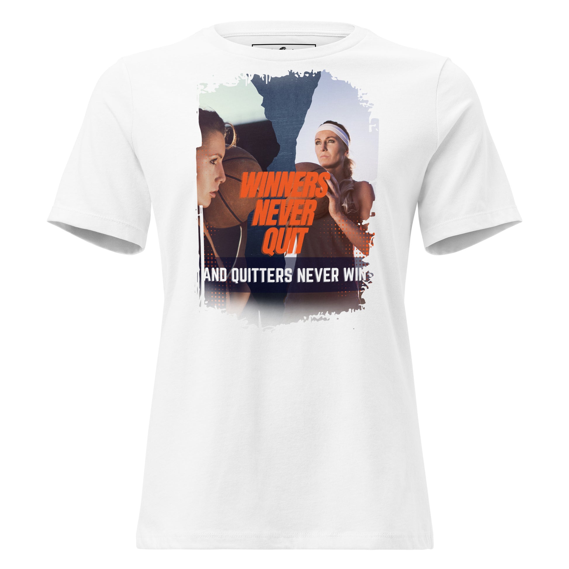 "Winners Never Quit and Quitters Never Win" Sports White Motivational Women’s T-Shirt