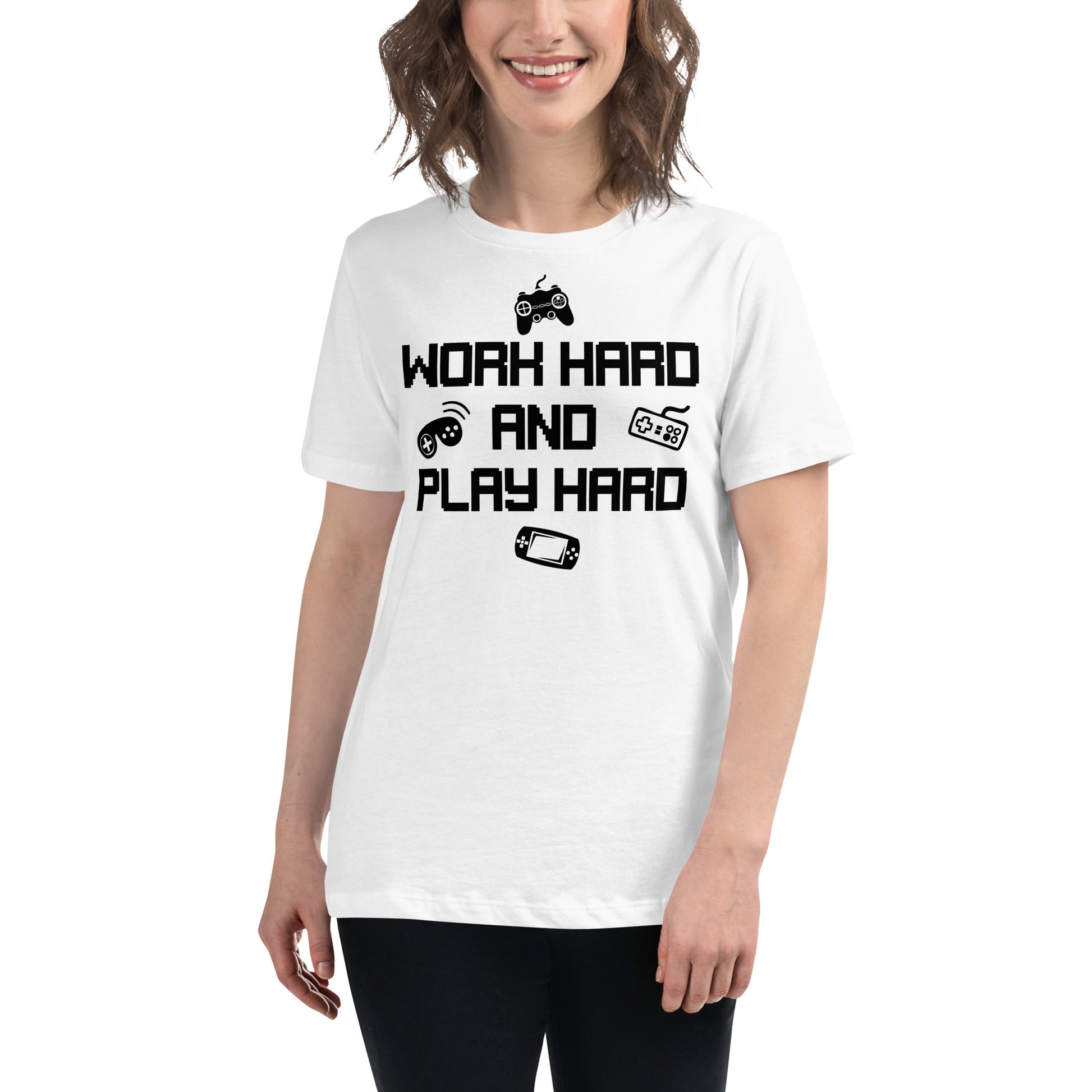 Work Hard Play Hard White Motivational Women’s T-Shirt Lifestyle