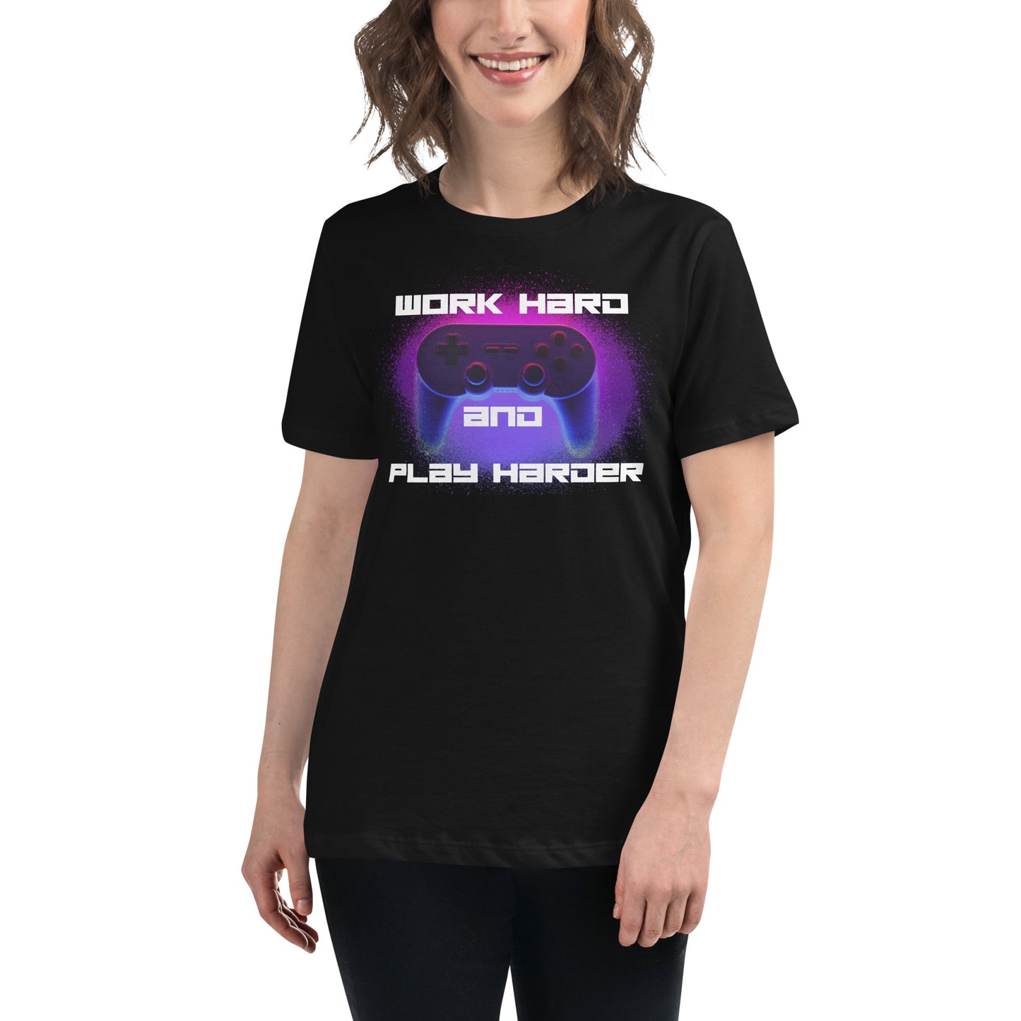 Work Hard, Play Harder Black Motivational Women’s T-Shirt Lifestyle