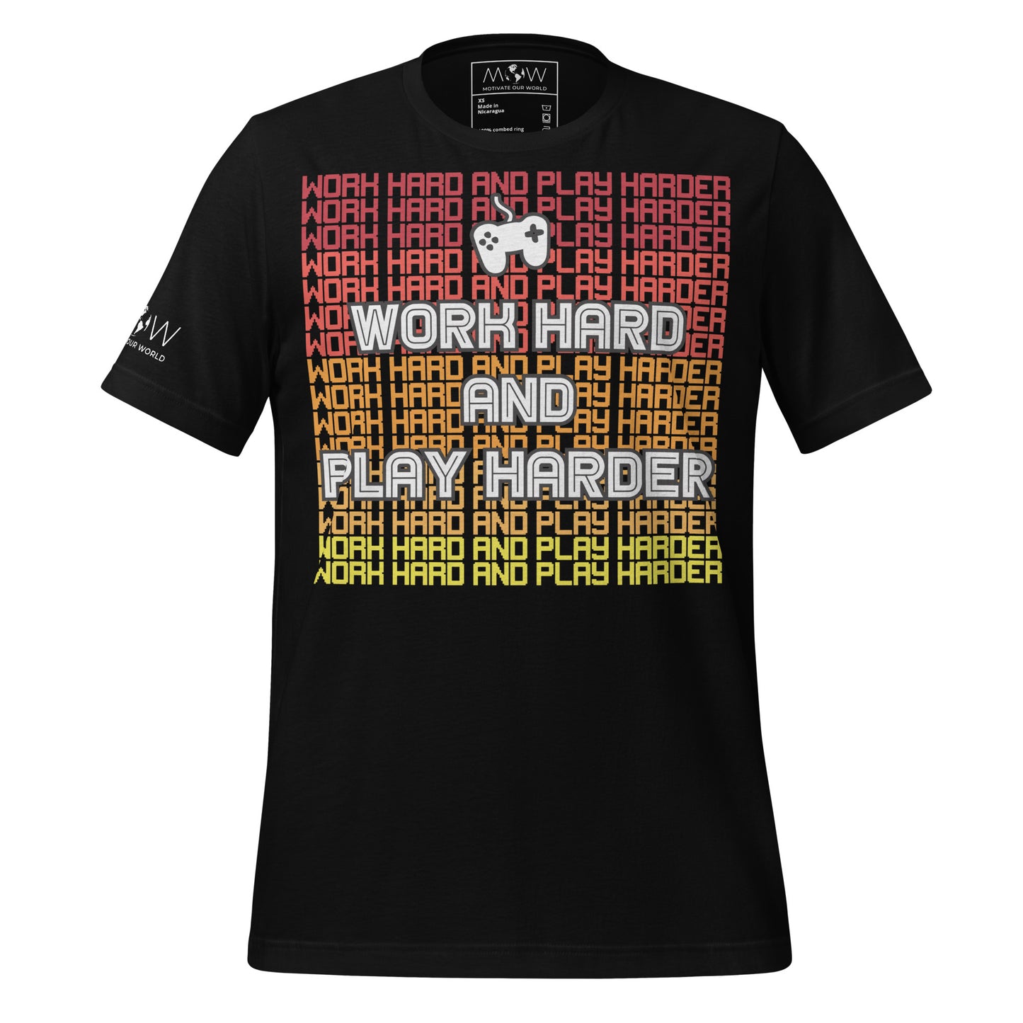 Work Hard Play Harder Gradient – Gamer Hustle Black Motivational Men's T-Shirt