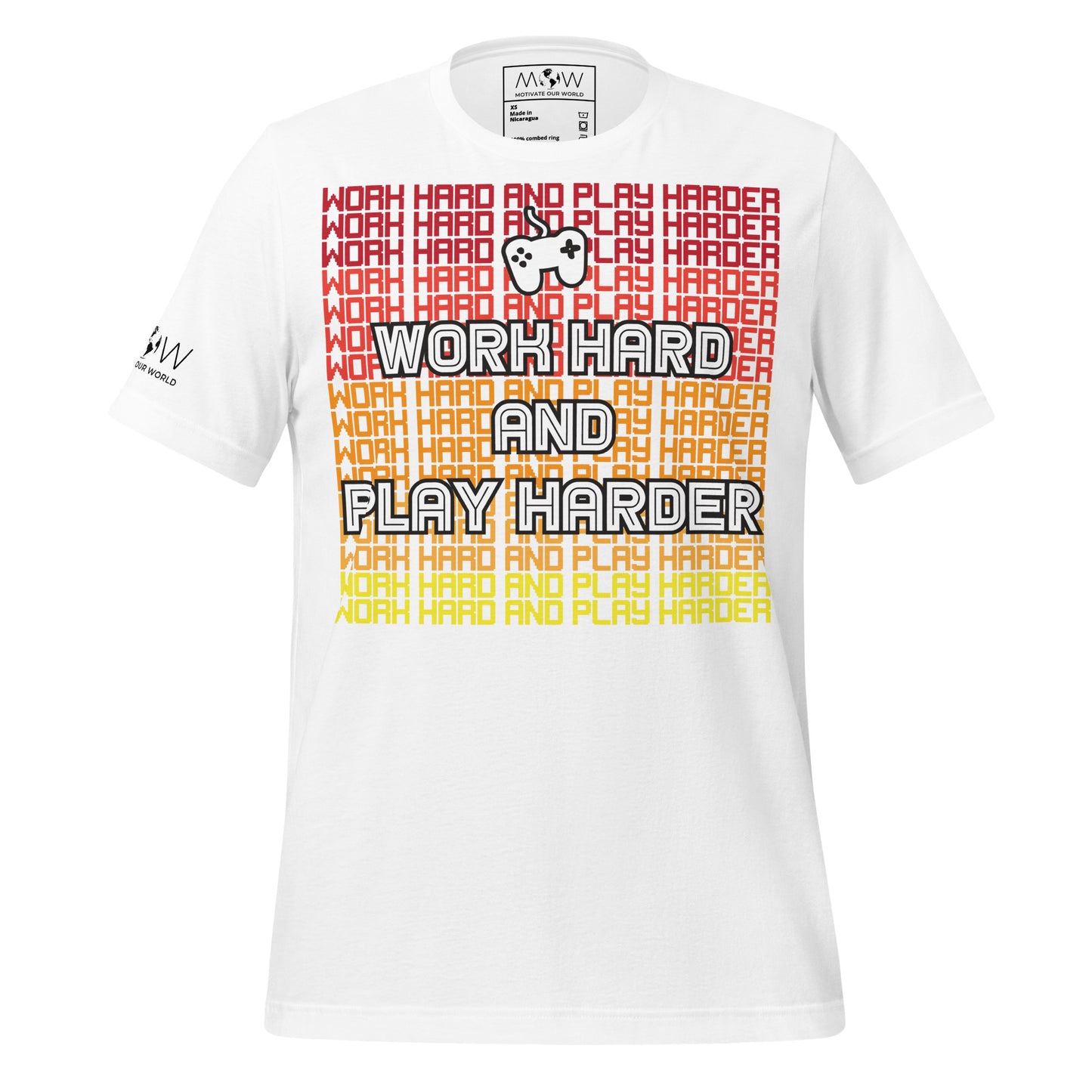 Work Hard Play Harder Gradient – Gamer Hustle White Motivational Men's T-Shirt