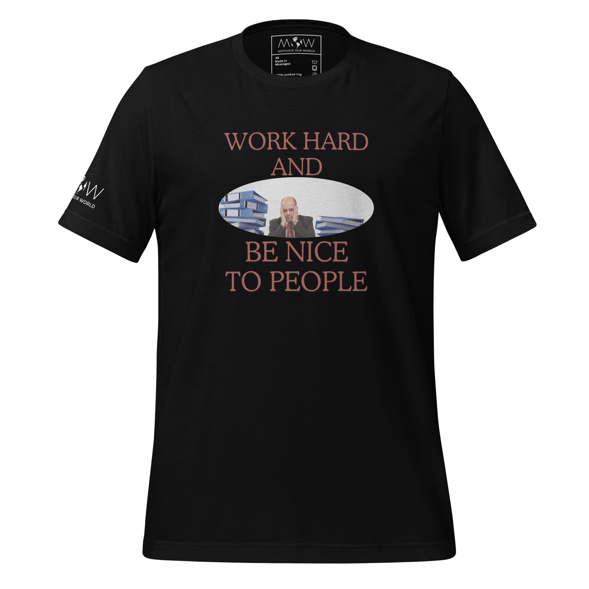 Work Hard and Be Nice to People Men's Motivational Black T-Shirt