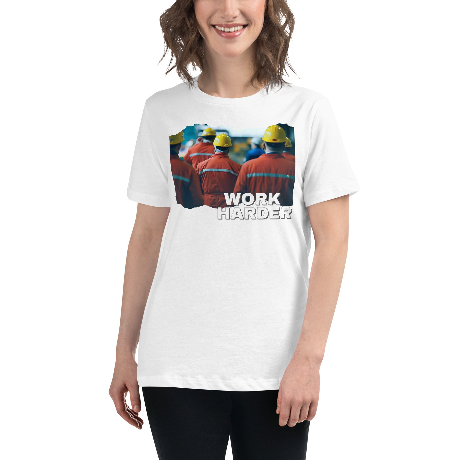 Work Harder II White Motivational Women’s T-Shirt Lifestyle