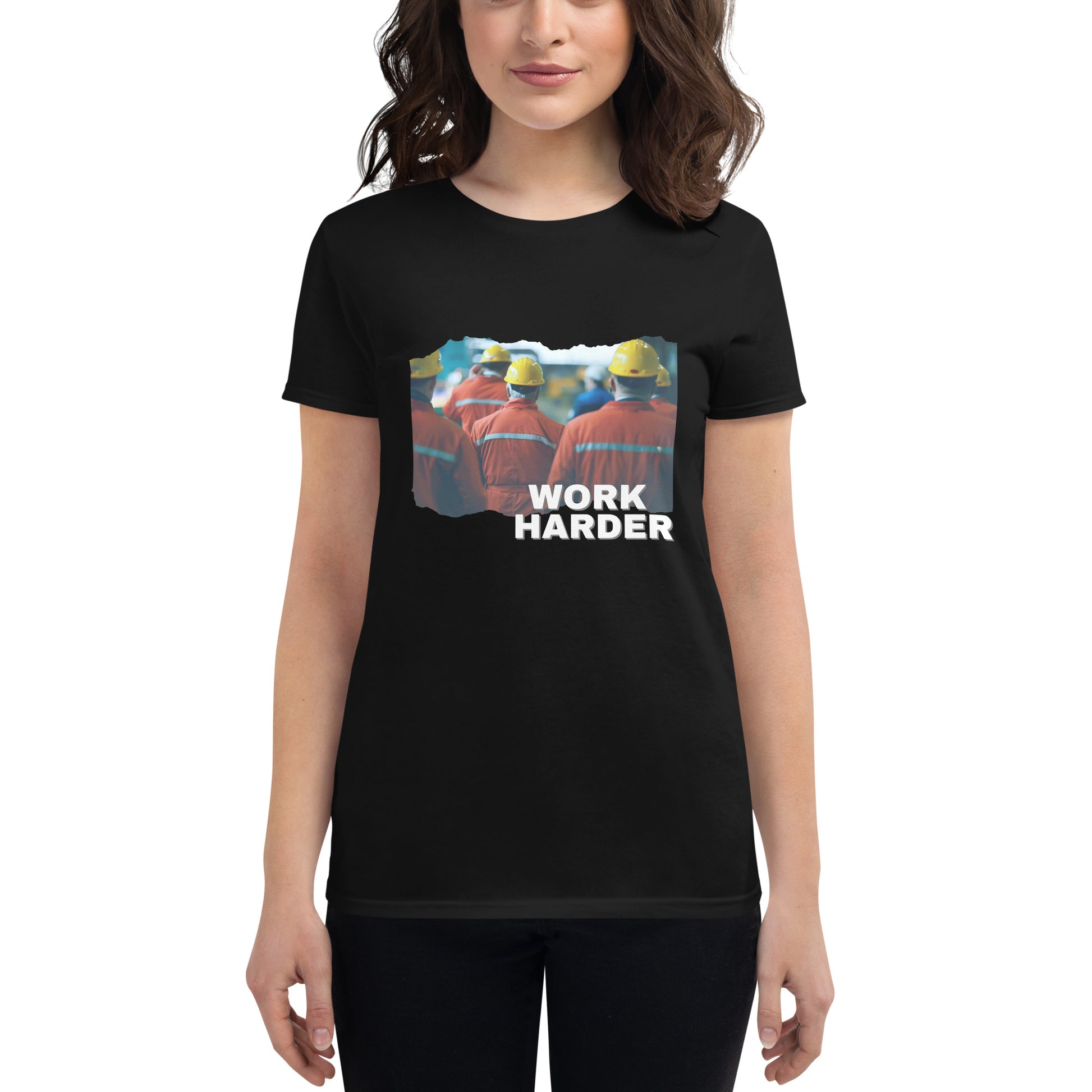 Work Harder II Women’s Motivational Black T-Shirt