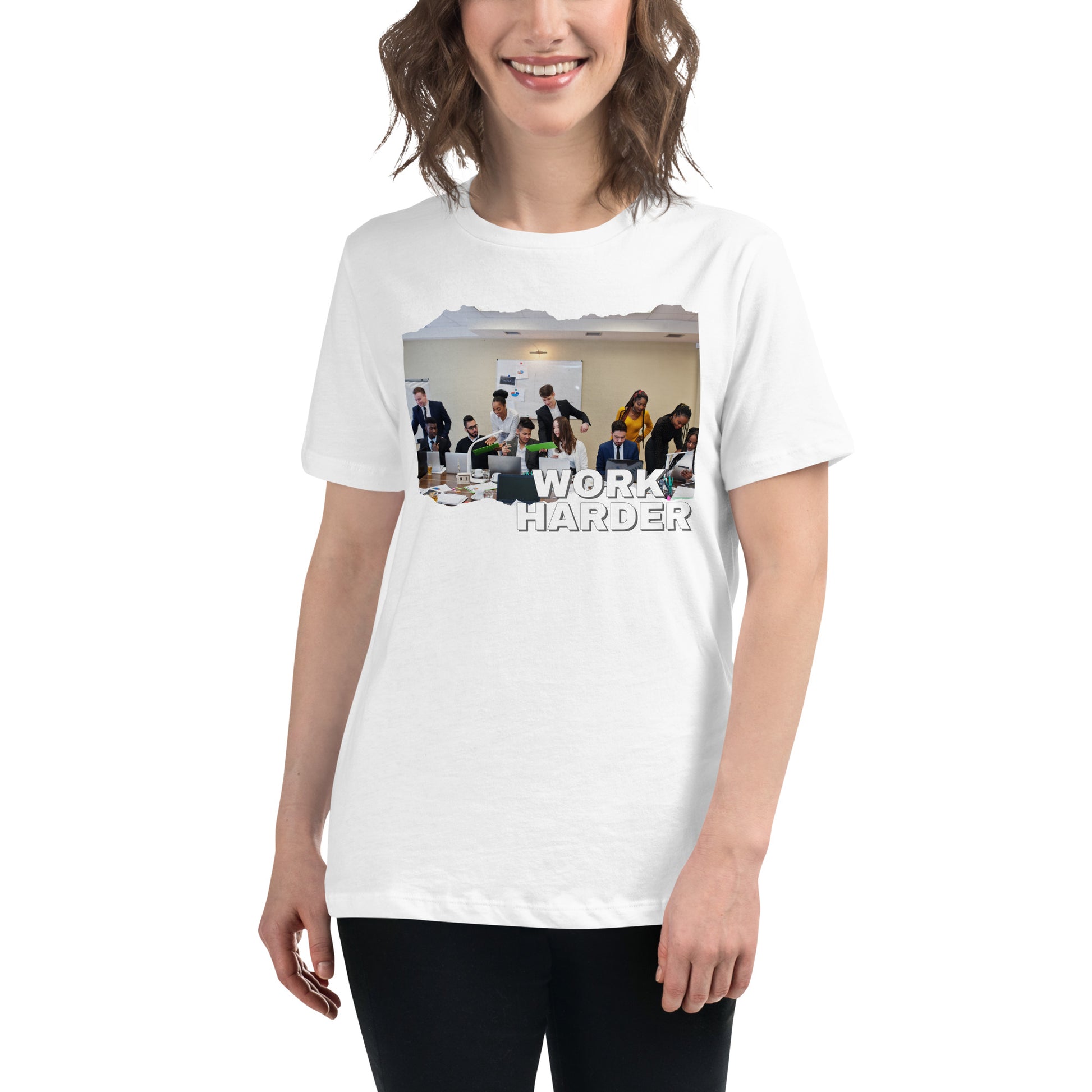 "Work Harder Team Hustle" White Motivational Women’s T-Shirt Lifestyle