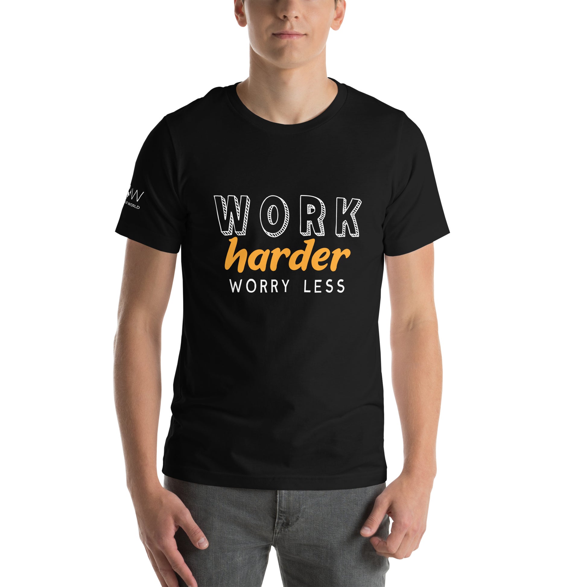 Work Harder Worry Less Men's Motivational Black T-Shirt