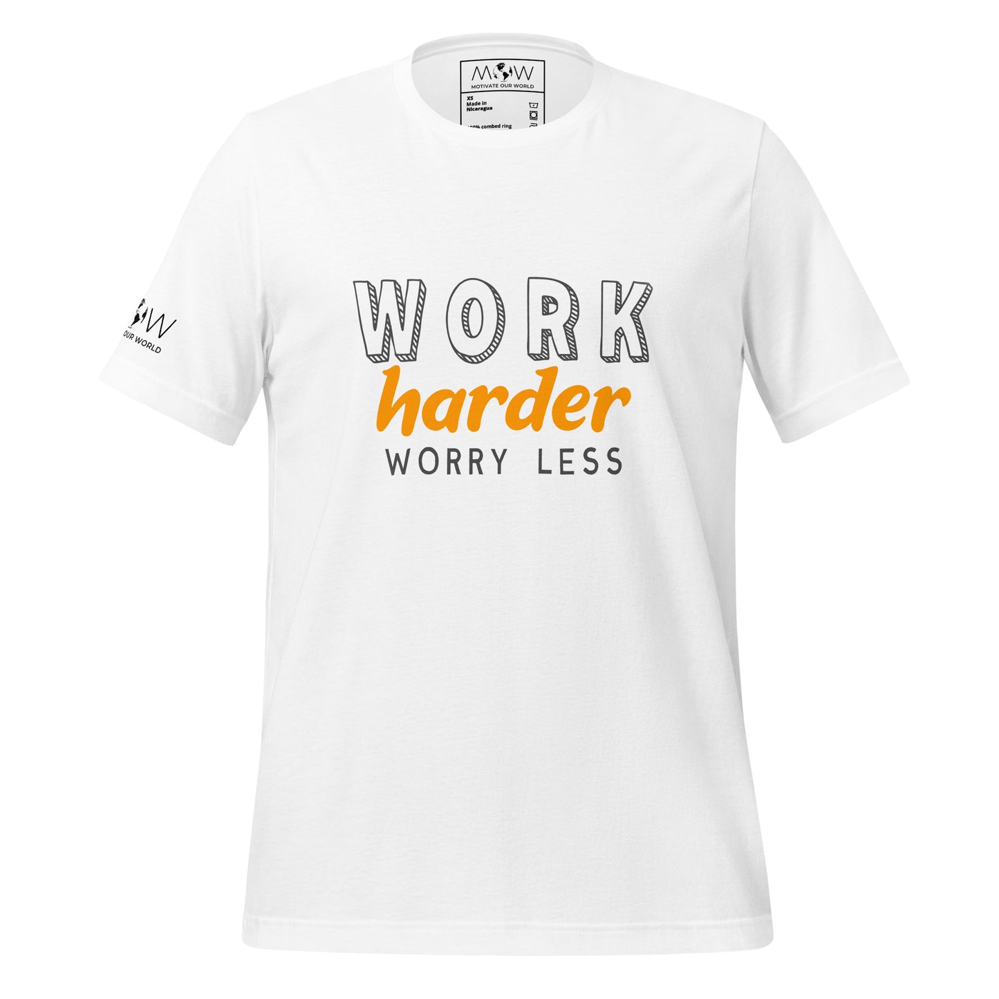 Work Harder Worry Less Men's Motivational White T-Shirt