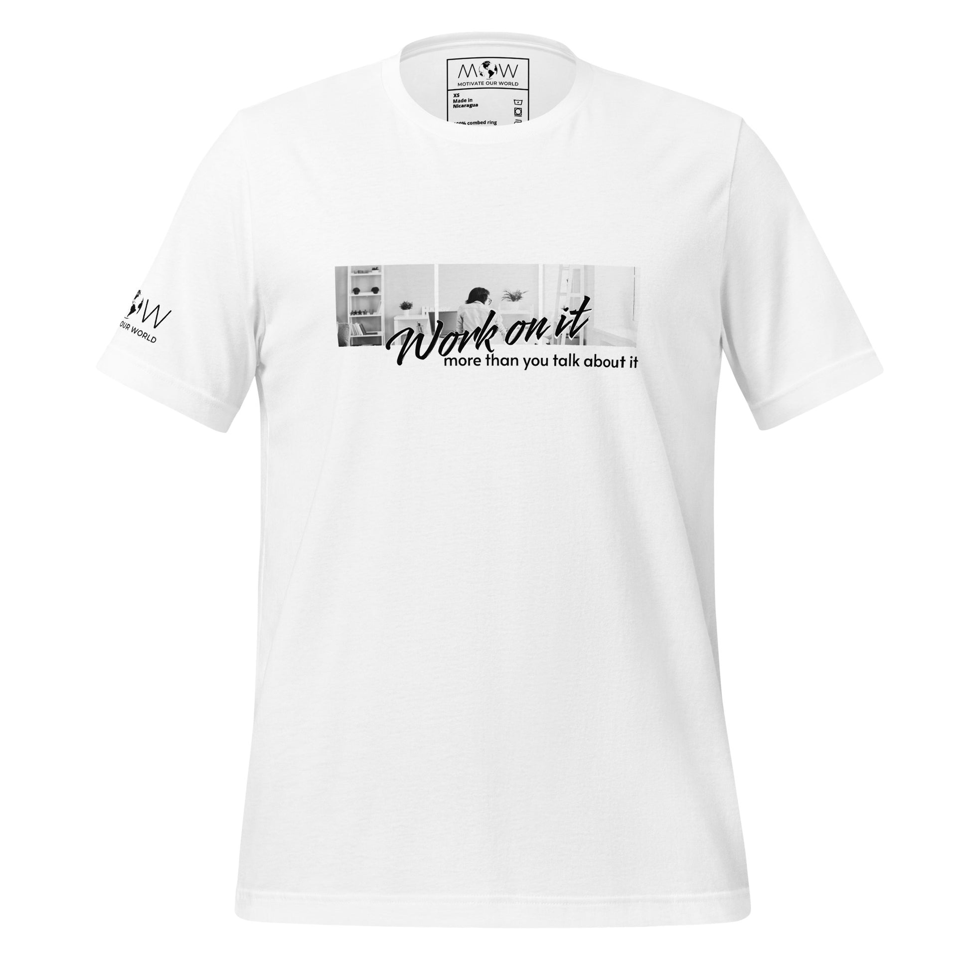 Work On It More Than You Talk About It Men's Motivational White T-Shirt