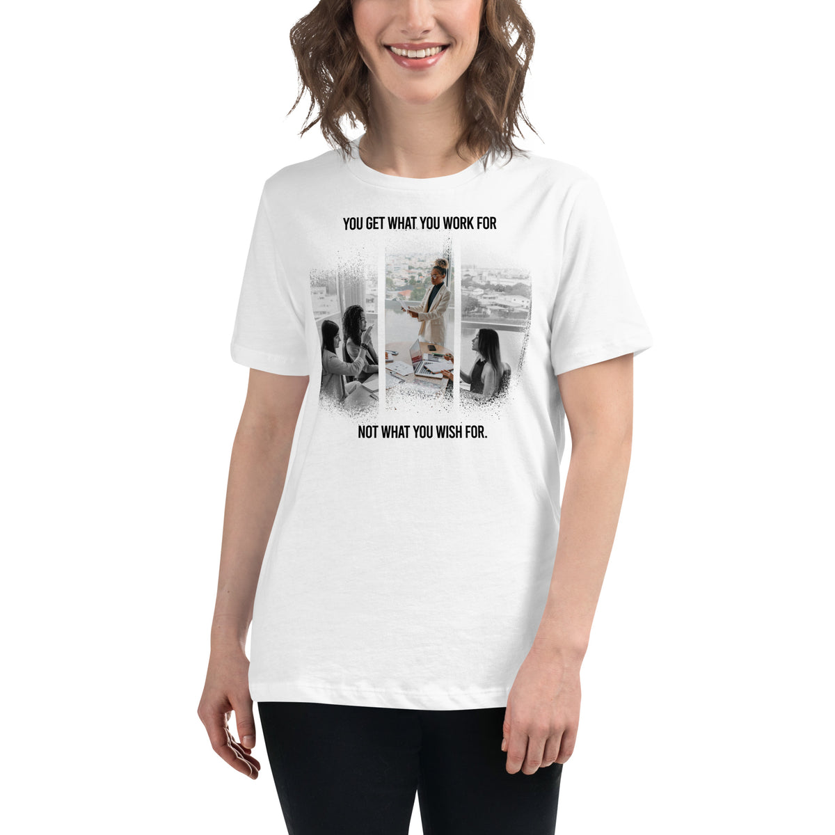 Work for It – Corporate Grind Edition White Motivational Women’s T-Shirt Lifestyle