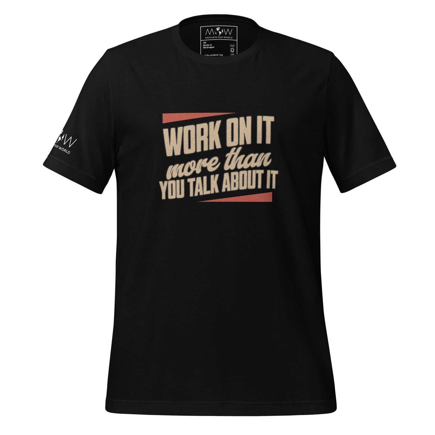 "Work on It More Than You Talk About It" Men’s Motivational Black T-Shirt