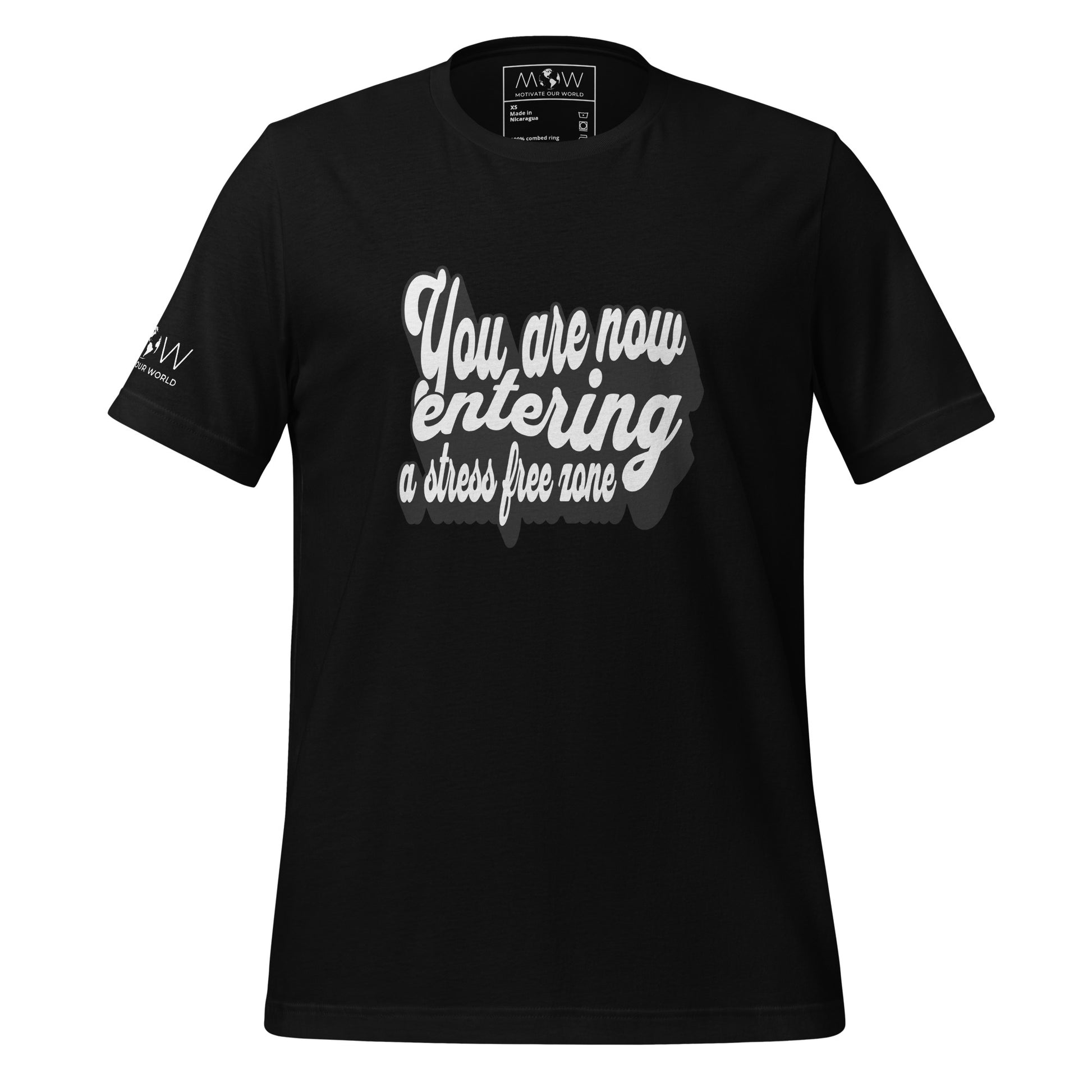 You Are Now Entering a Stress-Free Zone (Script Design) Men's Motivational Black T-Shirt