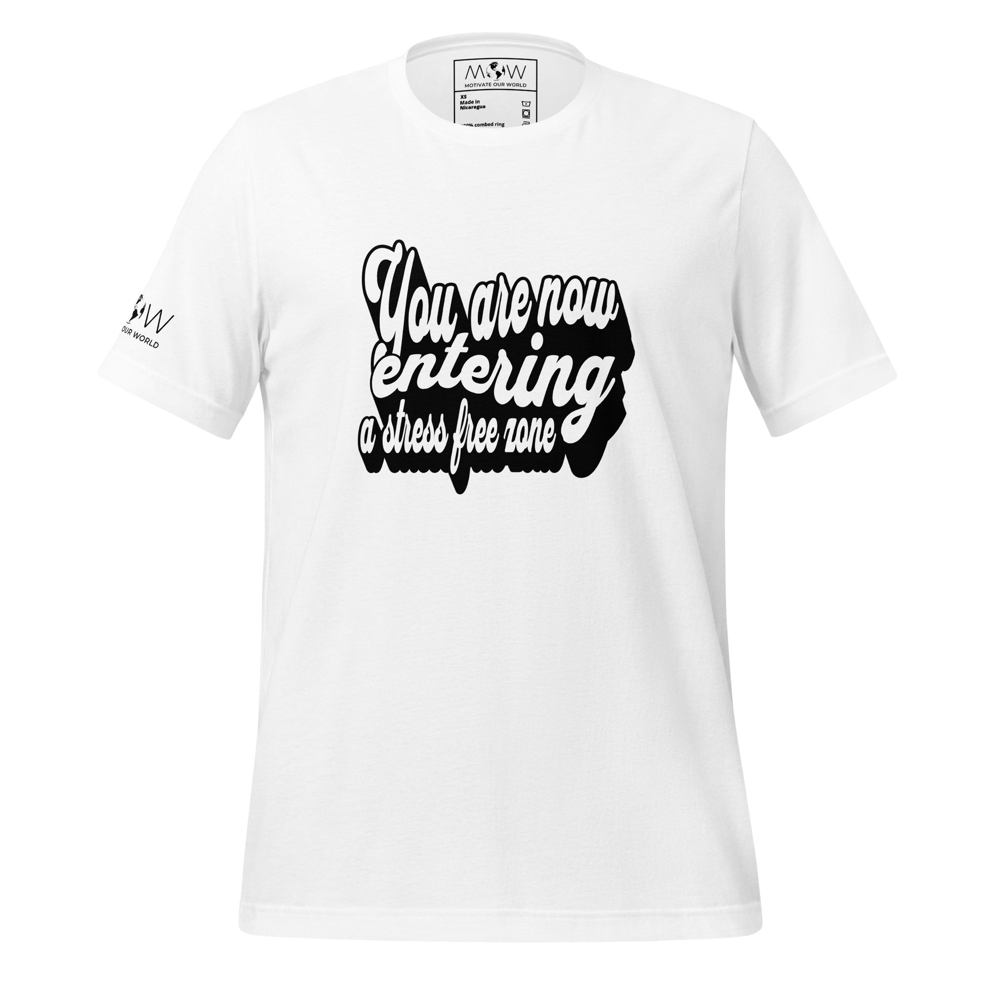 You Are Now Entering a Stress-Free Zone (Script Design) Men's Motivational White T-Shirt