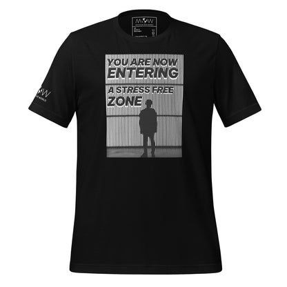 You Are Now Entering a Stress-Free Zone (Silhouette Design) Men's Motivational Black T-Shirt