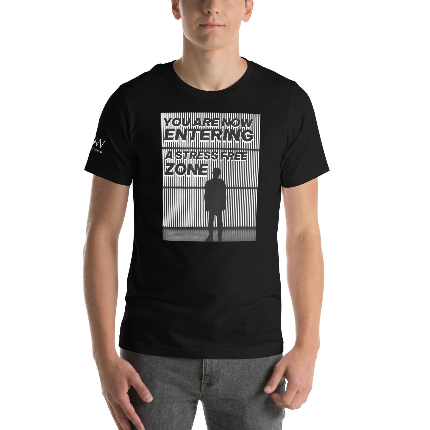 You Are Now Entering a Stress-Free Zone (Silhouette Design) Men's Motivational Black T-Shirt