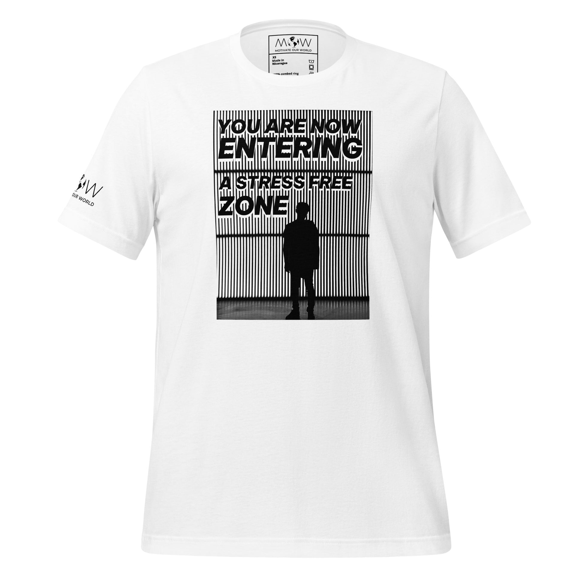 You Are Now Entering a Stress-Free Zone (Silhouette Design) Men's Motivational White T-Shirt