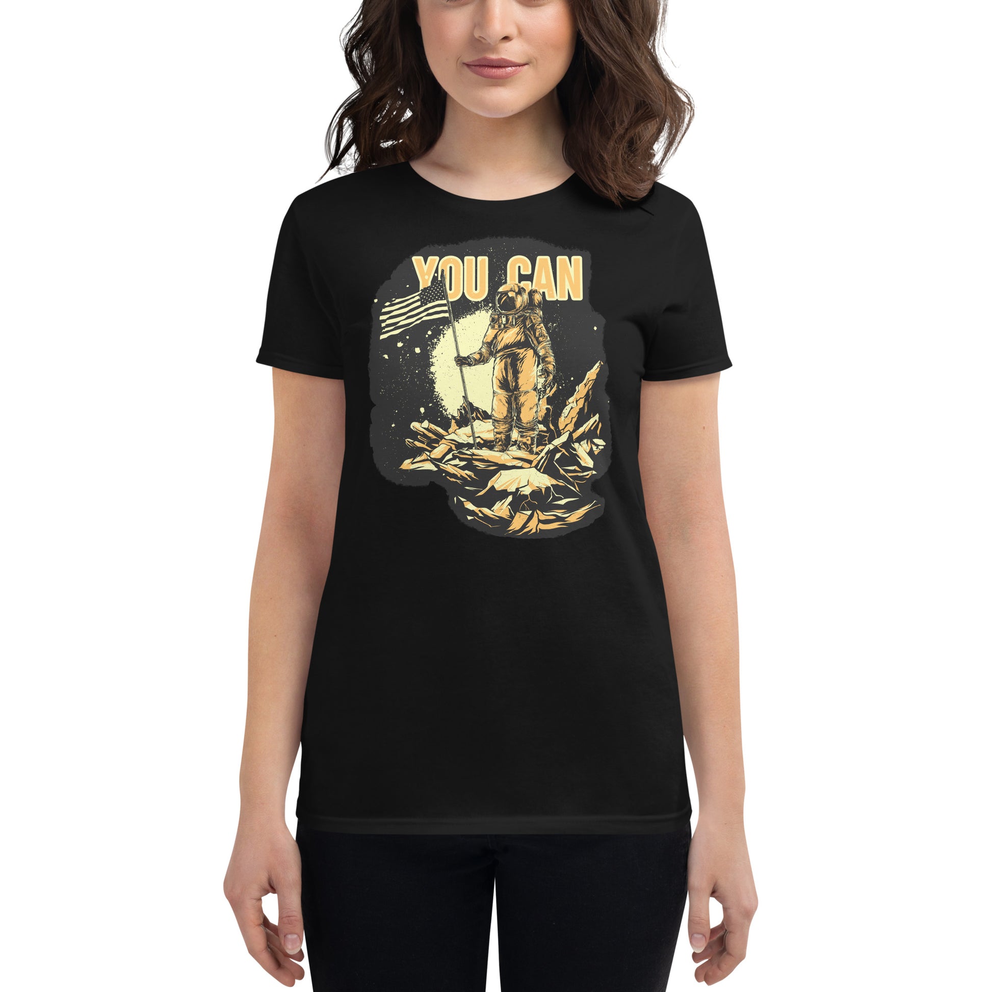 You Can Astronaut Women’s Motivational Black T-Shirt