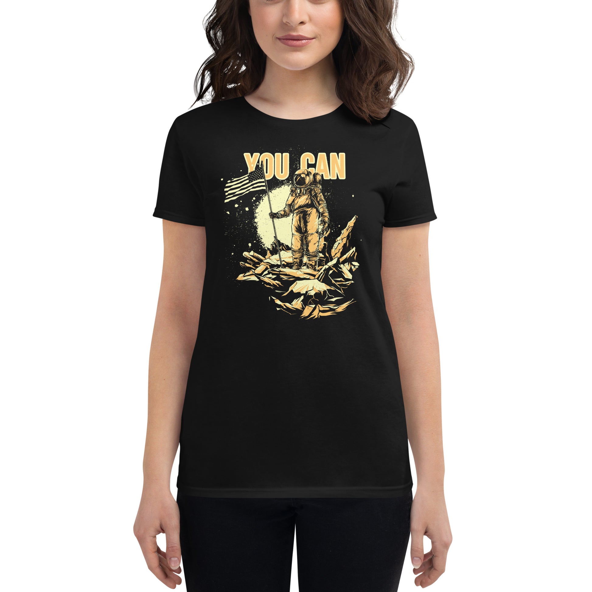 You Can Astronaut Women’s Motivational Black T-Shirt