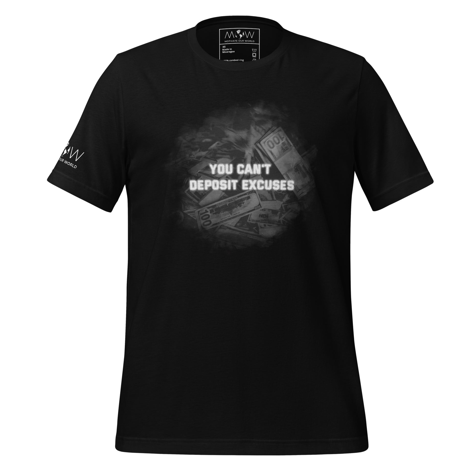 You Can’t Deposit Excuses II Men's Motivational Black T-Shirt