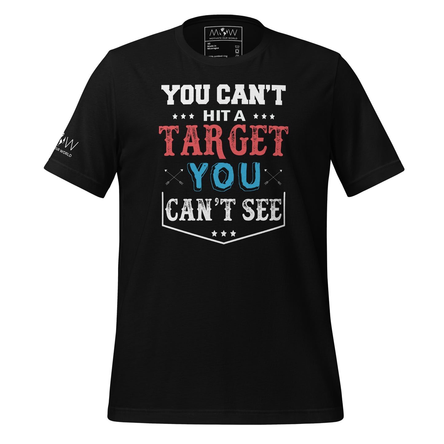 You Can't Hit A Target Men's Motivational Black T-Shirt