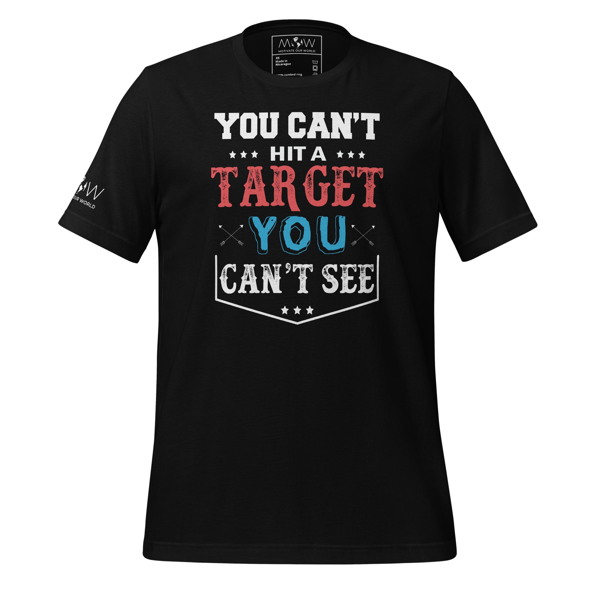 You Can't Hit A Target Men's Motivational Black T-Shirt