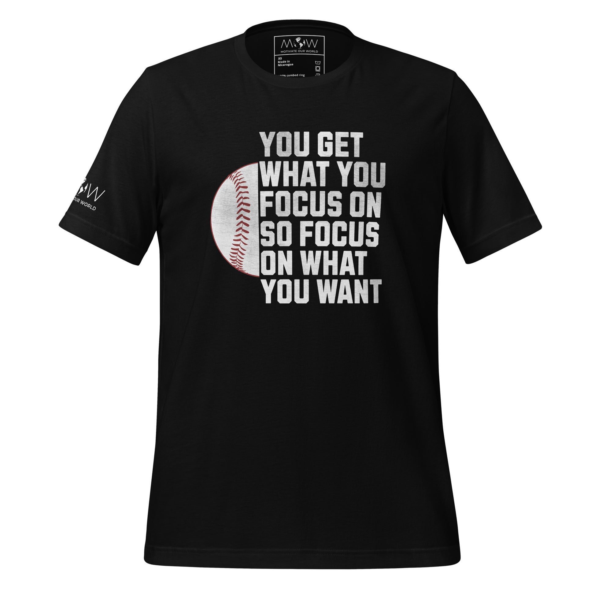 "You Get What You Focus On" Baseball Men's Motivational Black T-Shirt