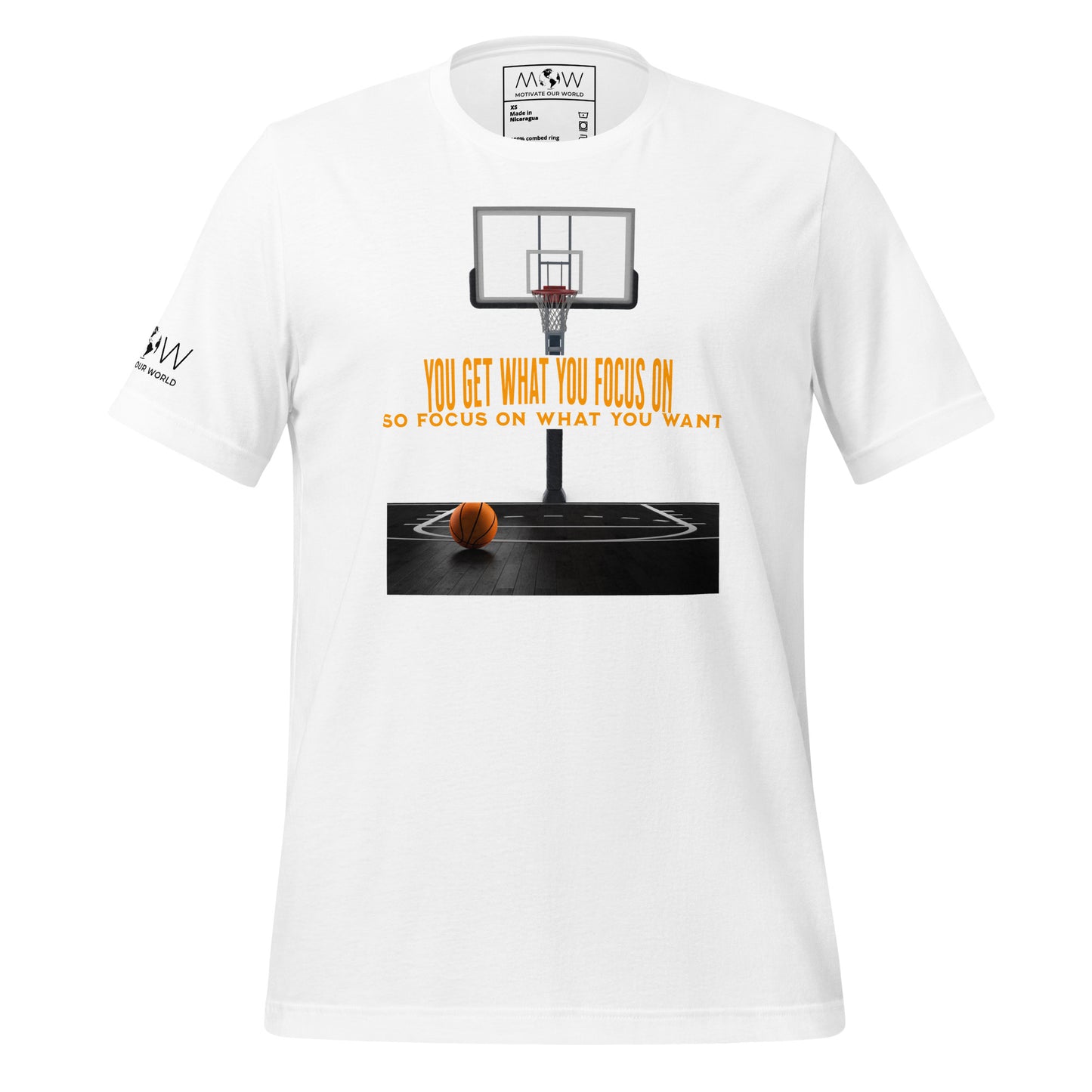 "You Get What You Focus On" Basketball Men's Motivational White T-Shirt 