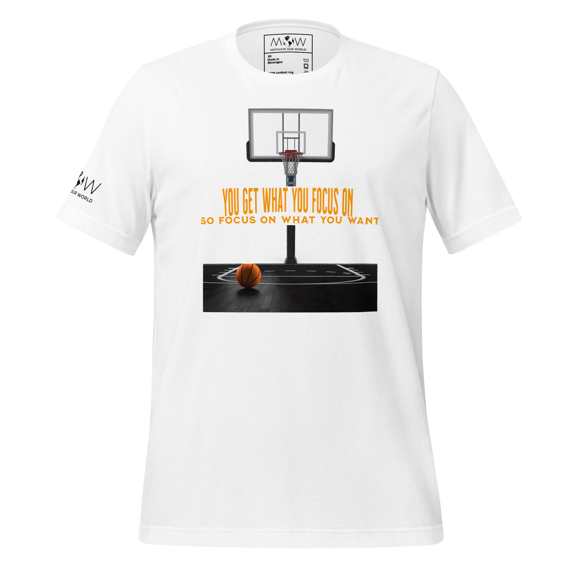"You Get What You Focus On" Basketball Men's Motivational White T-Shirt 