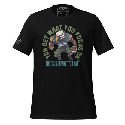 "You Get What You Focus On" Football Eagle Men's Motivational Black T-Shirt