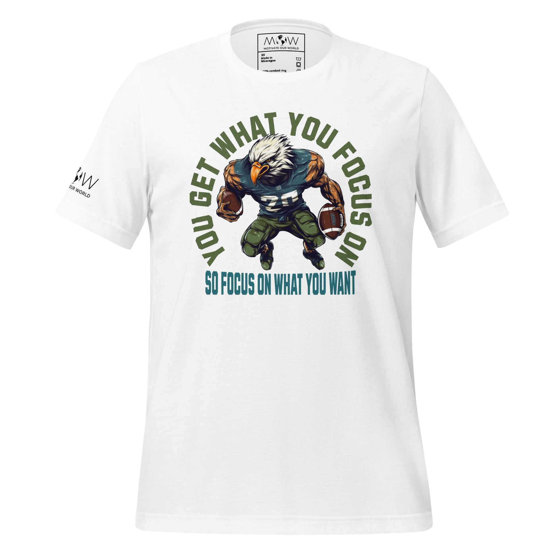 "You Get What You Focus On" Football Eagle Men's Motivational White T-Shirt